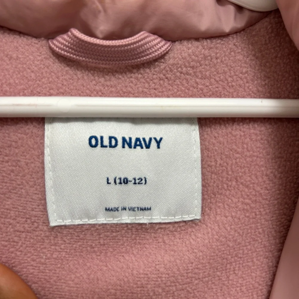 Old Navy Girls Puffer Vest Pink Fleece Lined Quilted Zip Up Mock Neck L 10-12
